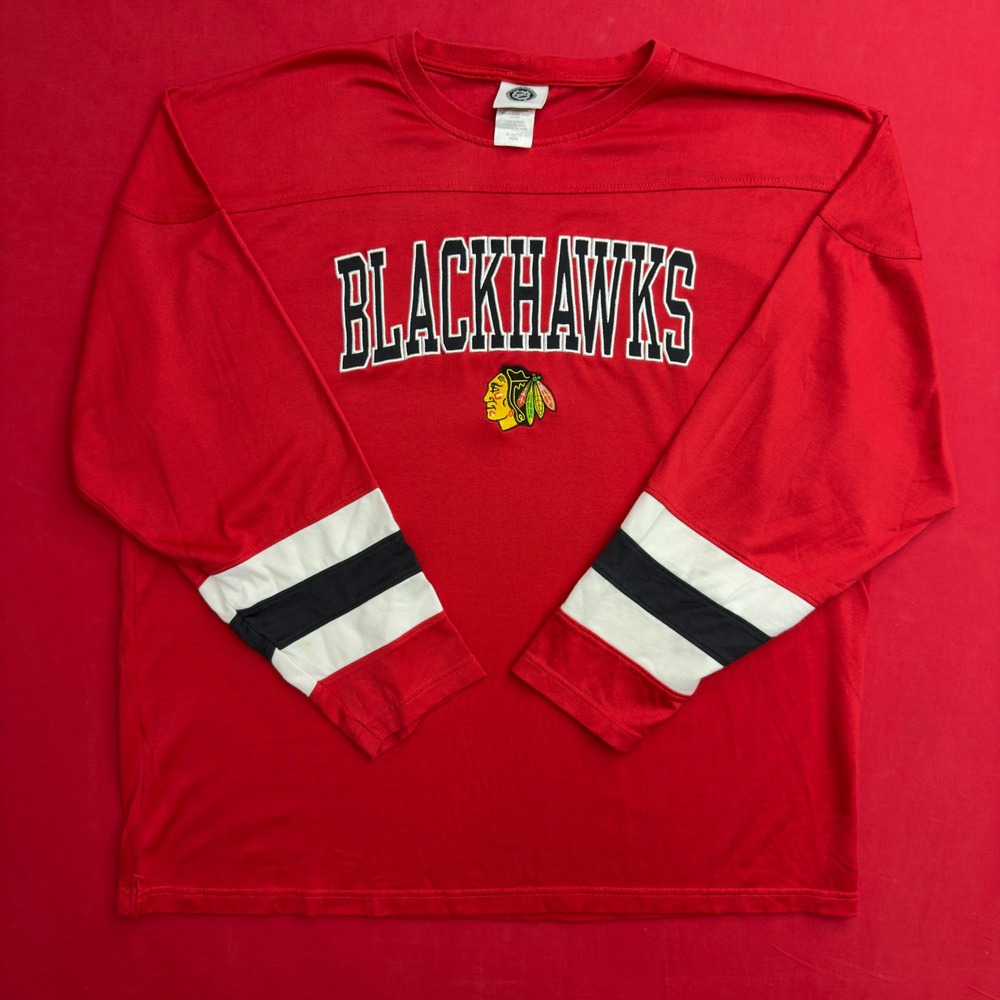 VTG NHL Chicago Blackhawks Long Sleeve Jersey Shirt Red XL Embroidered Logo Y2K